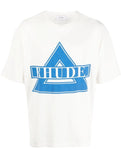 Rhude Blue Triangle Logo Print in White