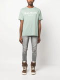 Balmain Paris Print Logo T-Shirt in Aqua Green