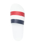 Moncler Basille Embossed Logo Stripe Sliders in White