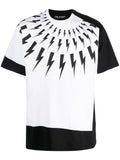 Neil Barrett Split Front Lightning Bolt Printed T-Shirt in Black