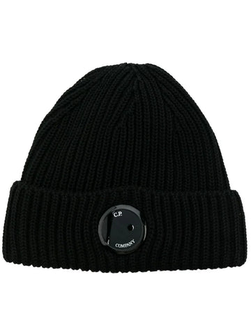 C.P Company Merino Logo Patch Wool Beanie in Black