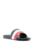 Moncler Basile Embossed Logo Stripe Sliders in Black