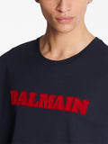 Balmain Retro Flocked Logo T-Shirt in Navy