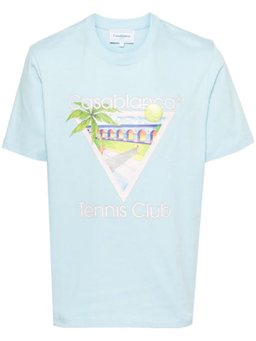 Casablanca Tennis Club Printed T-Shirt in Pale Blue