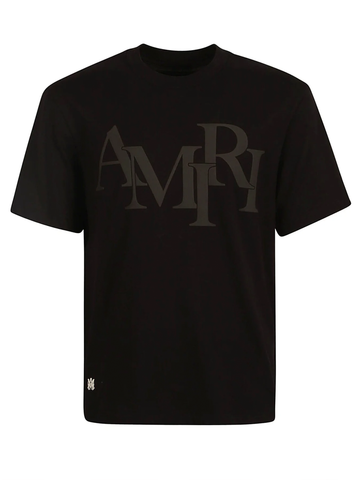 Amiri Black Staggered Logo Print T-Shirt in Black