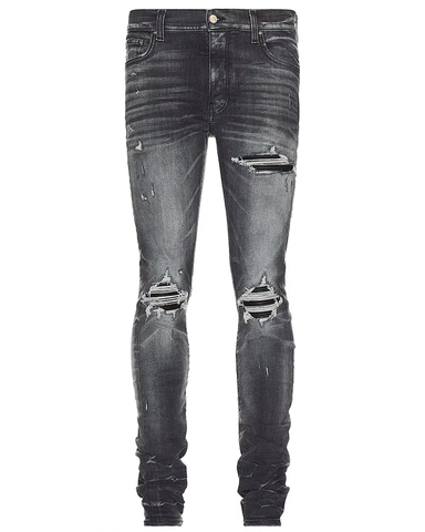 Amiri MX1 Leather Skinny Jeans in Storm Grey