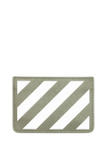 Off-White Striped Logo Card Holder in Military White Khaki