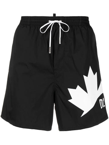 Dsquared2 Maple Leaf Logo Print Swim Shorts in Black