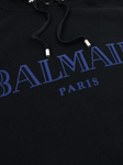 Balmain Paris Flocked Blue Printed Hoodie in Black