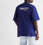 Balenciaga Oversized Logo-Print Cotton-Jersey T-Shirt Blue