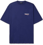 Balenciaga Oversized Logo-Print Cotton-Jersey T-Shirt Blue