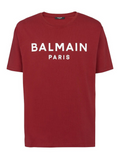 Balmain Logo Print T-Shirt in Claret Red