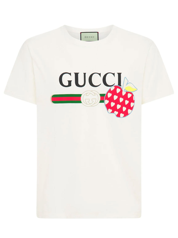 Gucci Les Pommes Strawberry Printed T-Shirt in White