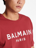 Balmain Logo Print T-Shirt in Claret Red