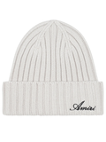 Amiri Embroidered Script Logo Beanie in Swansdown Grey