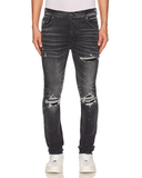 Amiri MX1 Leather Skinny Jeans in Storm Grey